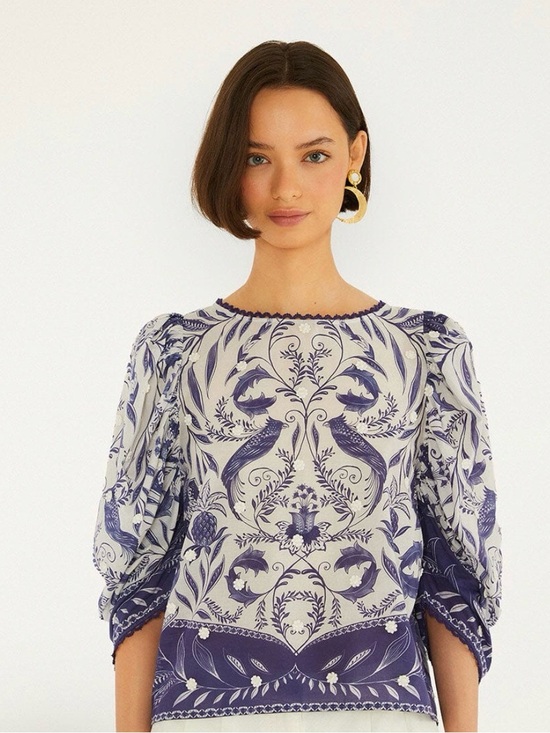 FARM Rio Tops - Farm Rio Off-White Nina 3d Flowers Blouse
